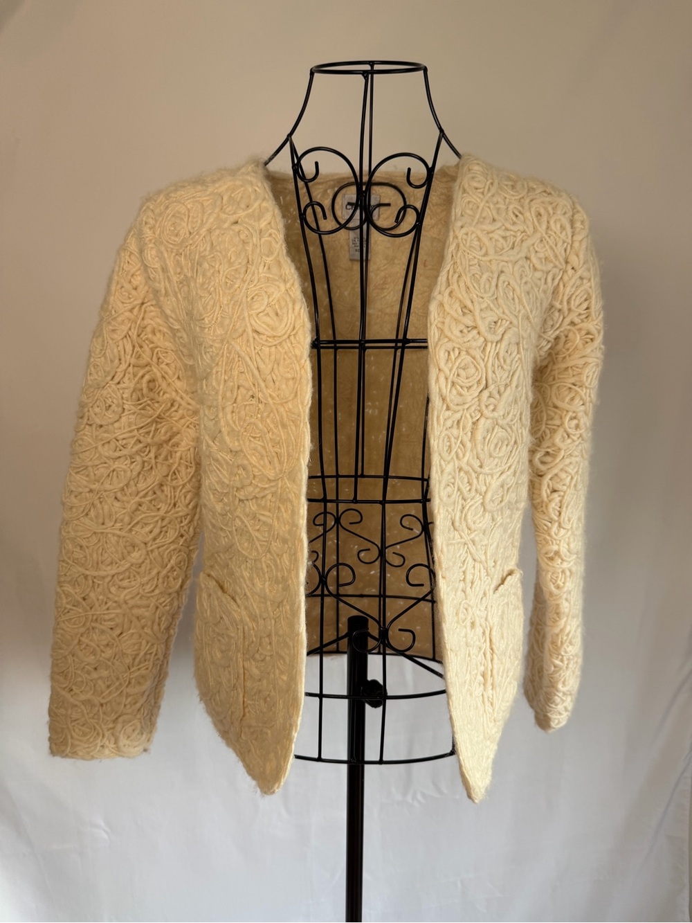 Chico's Cream Open-Front Textured Knit Cardigan